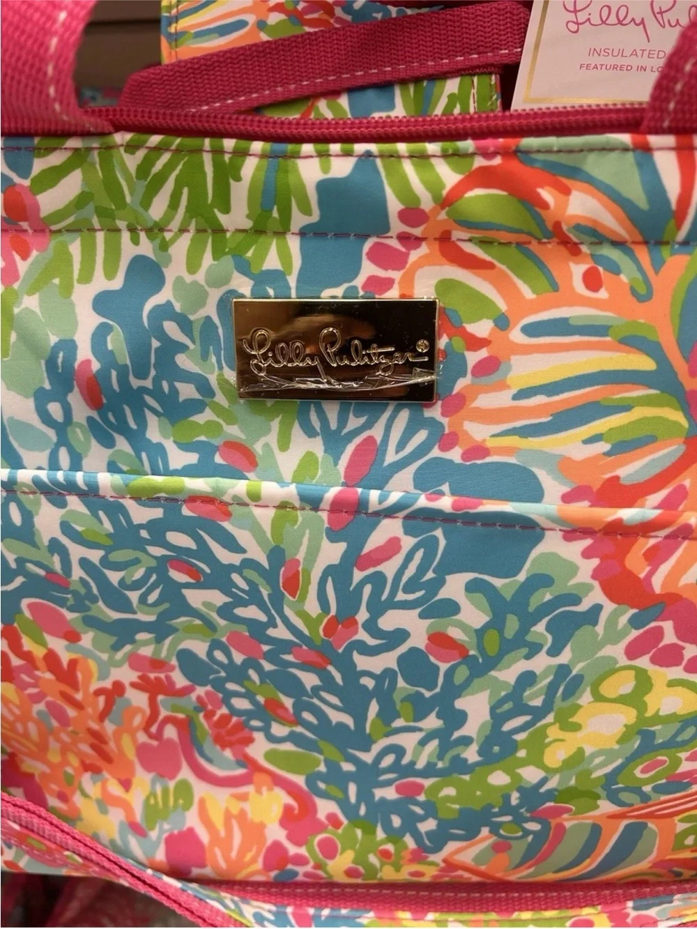 Lilly Pulitzer | Floral Insulated Cooler Lovers Coral Pink Shoulder Strap